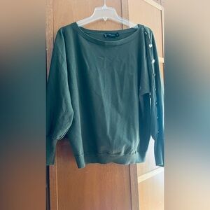 New York and Co Green Sweater with Gold Buttons